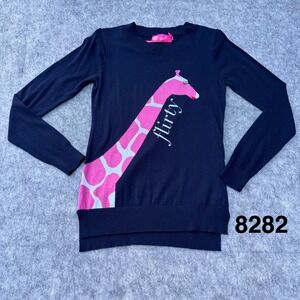 Macbeth Collection by Margaret Josephs Navy Flirty Giraffe Cotton Sweater M